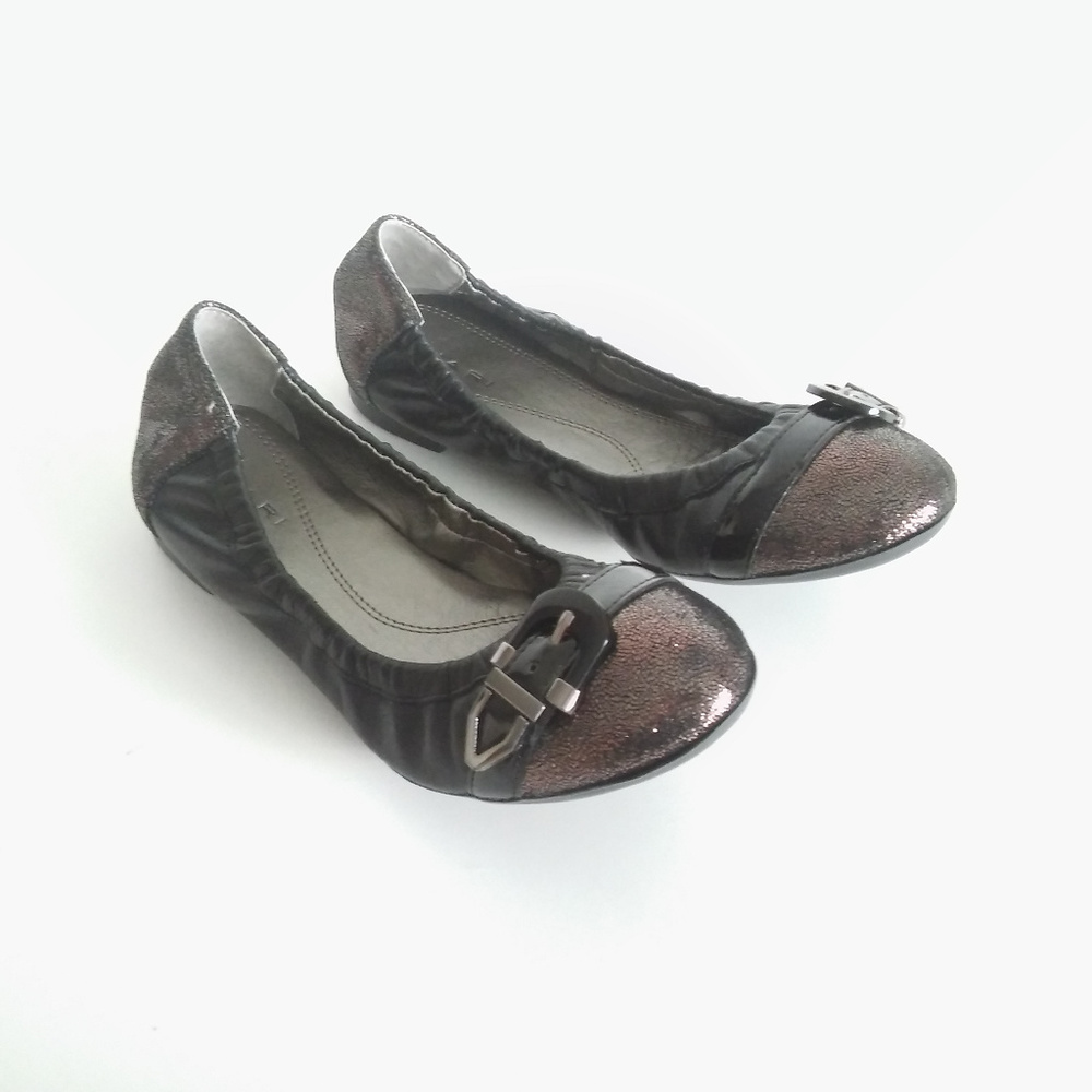 Tahari Metallic Brown Buckle Ballet Flats